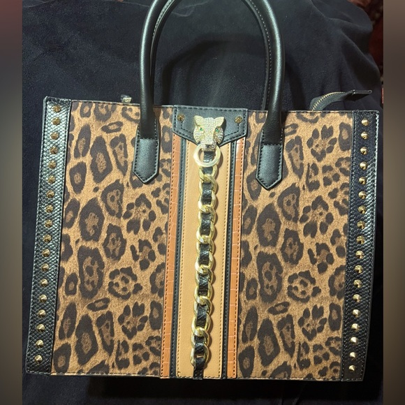 New! Aldo Handbag Leopard and Gold Studs - Picture 1 of 10
